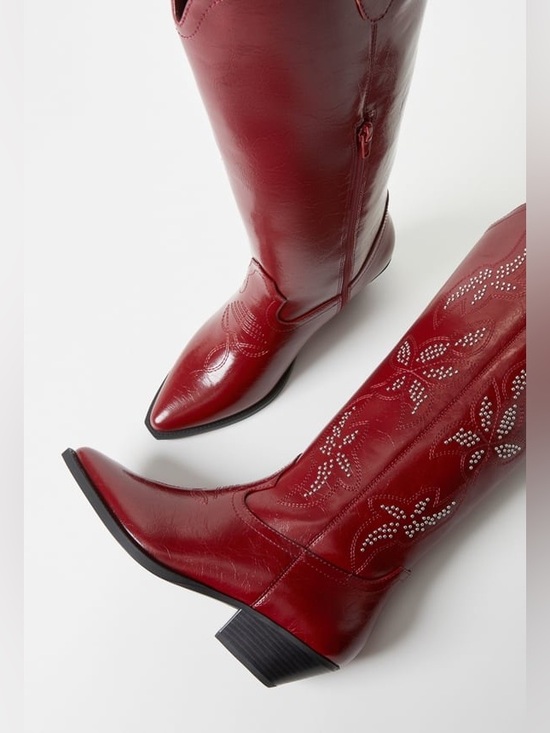 JustFab Shoes - JustFab Burgundy Heeled Boots with Embellishments